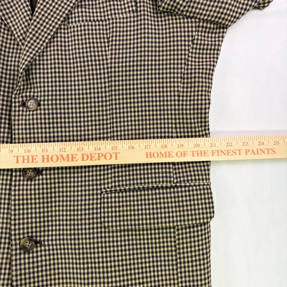 Vintage Banana Republic Wool Blazer Mens L Tan Houndstooth Elbow Patch USA